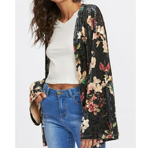 Crushed Velvet Floral Kimono - Picture 2 of 7